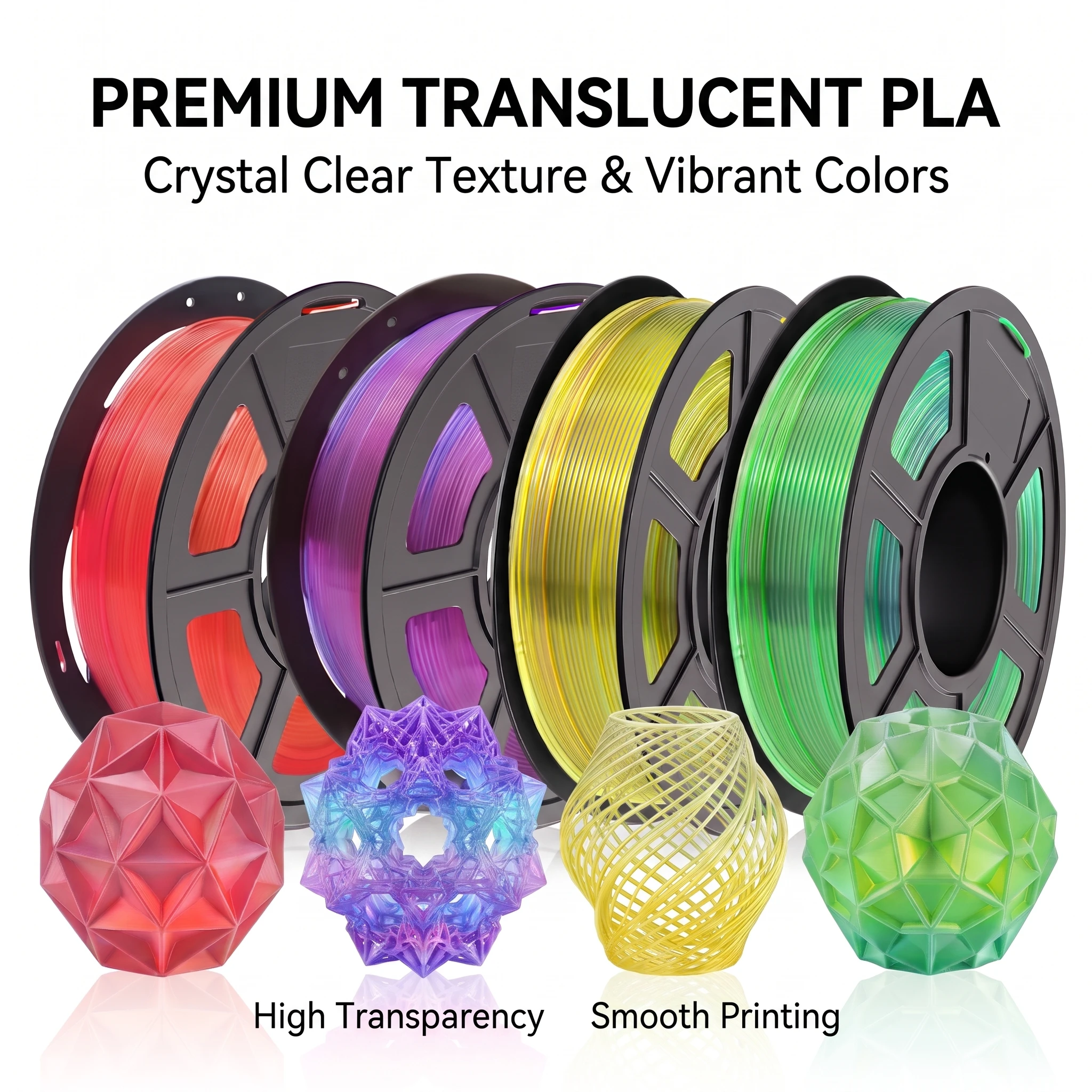 175mm Rainbow PLA Filament Multicolor Gradient 3D Printer Filament Neatly Wound Multiple Weights Available 4 Rolls Transparent