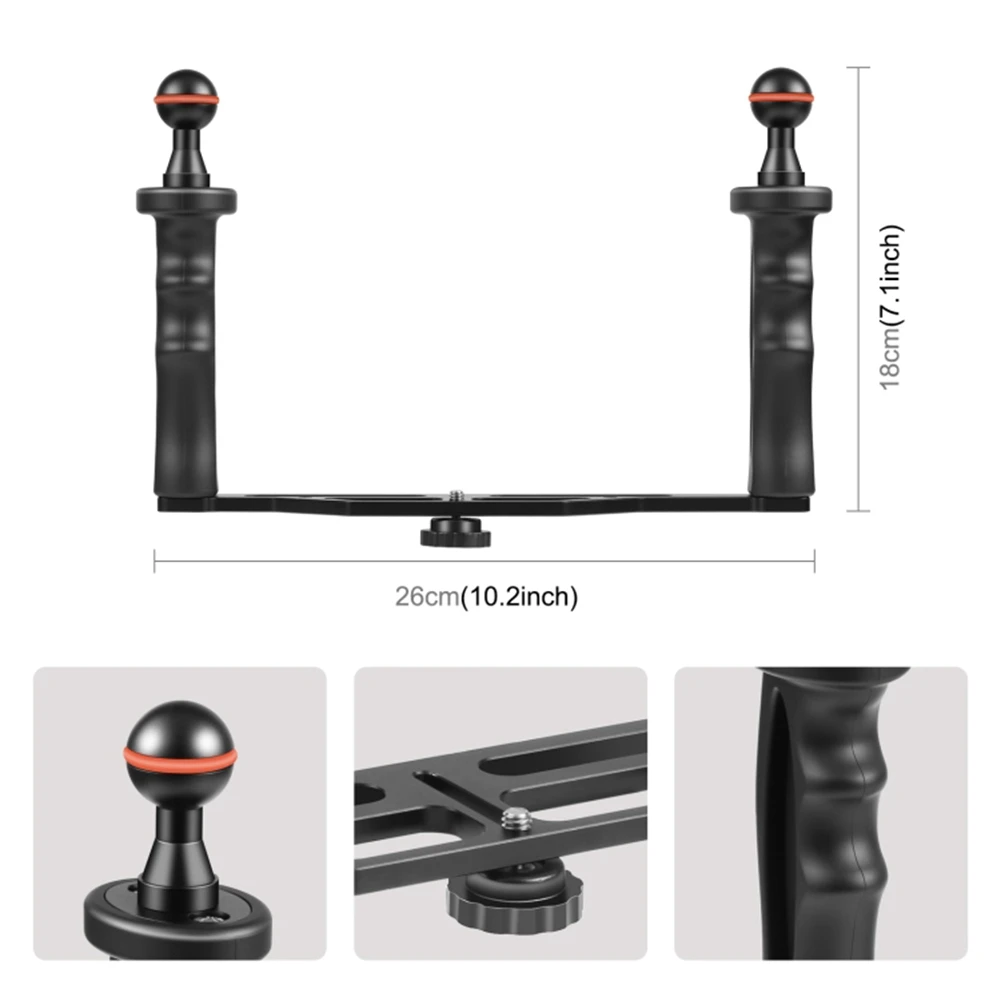 Dual Handles Aluminium Alloy Tray Stabilizer for Underwater Camera Housings Diving Camera Bracket