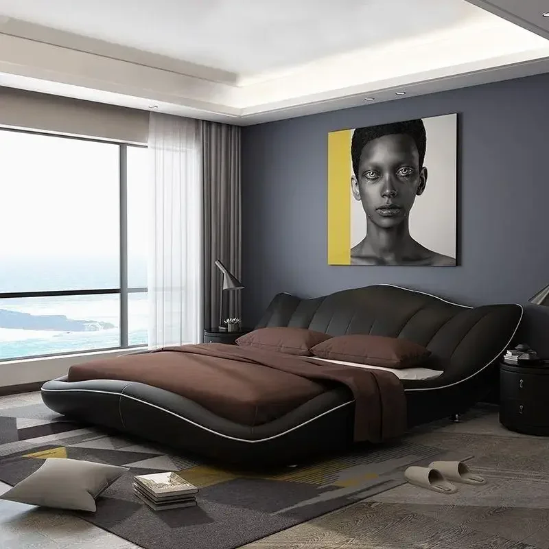 Leather bed double adult master bedroom wedding 1.8 meters tatami 1.5 meters personalized Internet celebrity