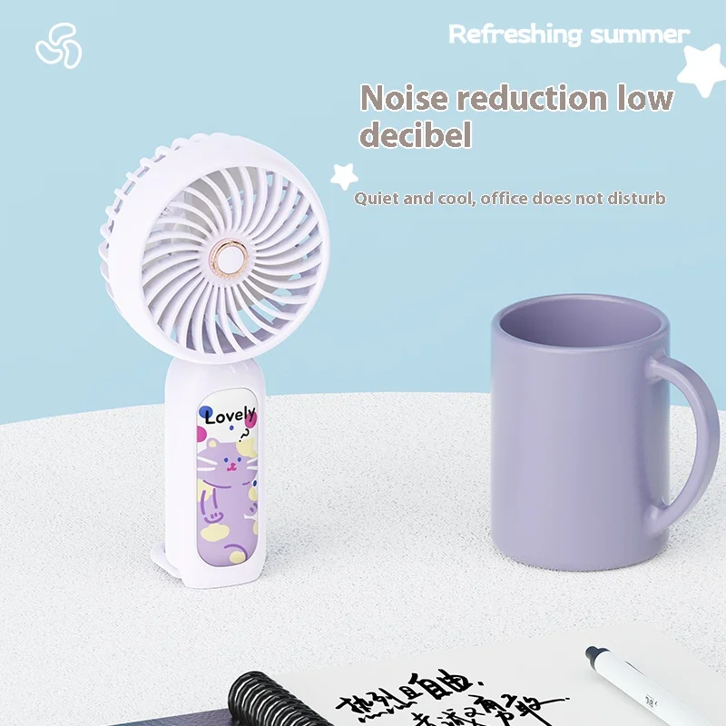 مروحة محمولة مدمجة ومحمولة بشحن USB ثلاثية السرعات على شكل حيوان لطيف يمكن تعليقها وتقليل الضوضاء باستخدام ديسيبل منخفض