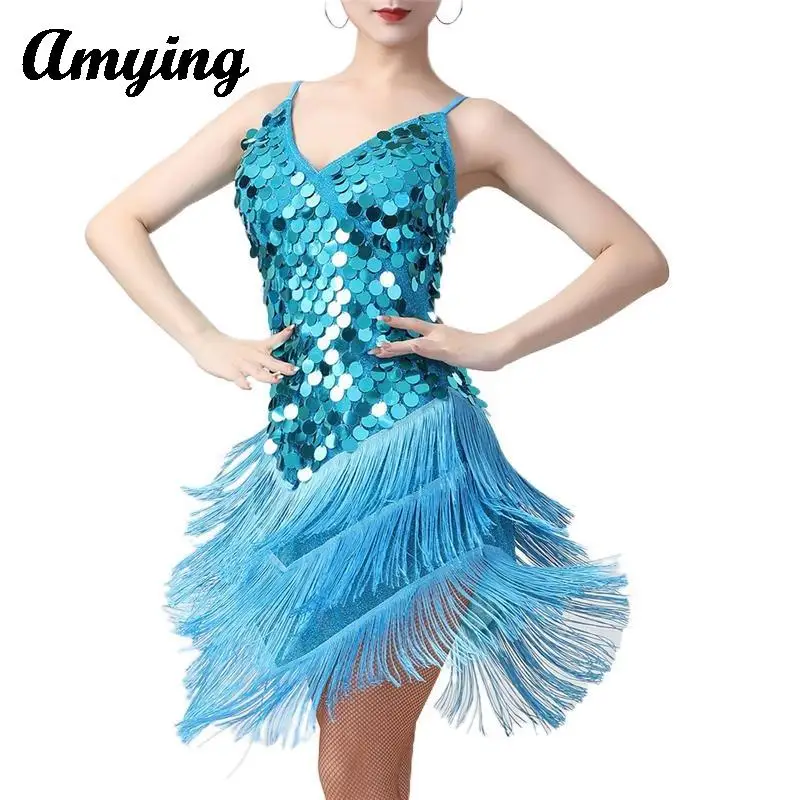 

New Latin Dance Costumes Women Sequin Tassels Dance Dress Girl's Sexy Stage Performance Competition Training clothing Ball Dress