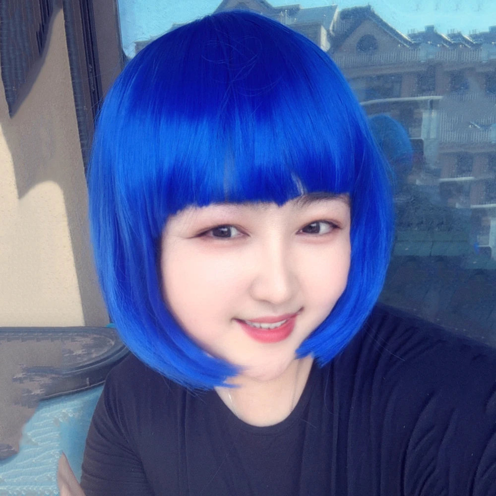 

Synthetic Royal Blue High Temperature Silk BoBo Head Wig Party Party Entertainment Wig Gradient Wig+wig Cap
