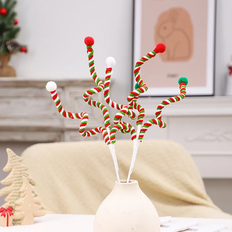 

1/2/4/8pcs Christmas Tree Decor Red/White Woolen Bells Curly Pick Branch Christmas Ornaments Home Office Party Xmas Gift Navidad