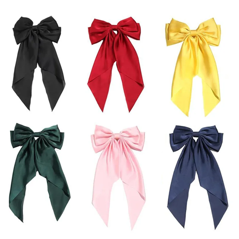 

Headwear Big Large Satin Bow Hairpins Barrettes for Women Girls Wedding Long Ribbon Hair Clip Hairgrip Bow Hair Accessories