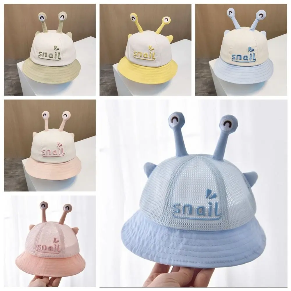 

Cartoon Snail Baby Bucket Hat Solid Color Breathable Baby Fisherman Hat Embroiderey Sunscreen Toddler Panama Sun Hat Beach