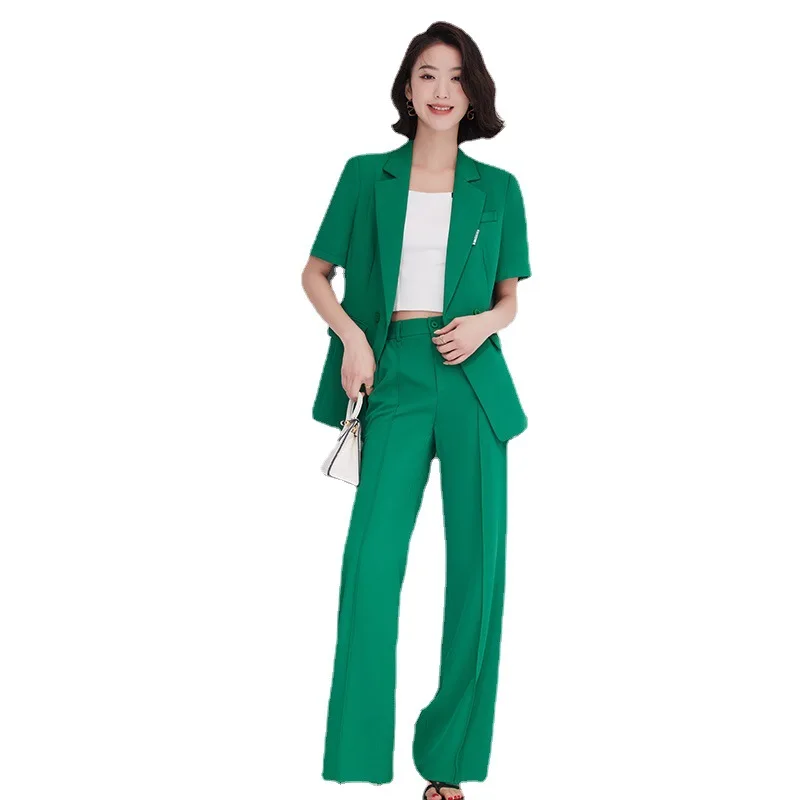 Purple Suit Women\'s Summer 2023 New Short Sleeve Suit Wide Leg Pants Two-Piece Suit Formal Wear Temperament Office Suits