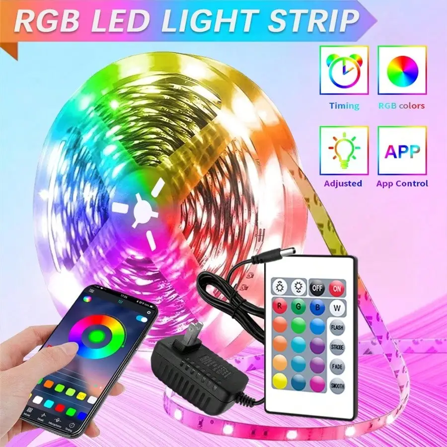 GreatWall LED Light Strip 5050 30leds/M RGB Flexible Tape+DC12V Adapter Set LED Light Strip APP Control Tape Lighting  Full Set