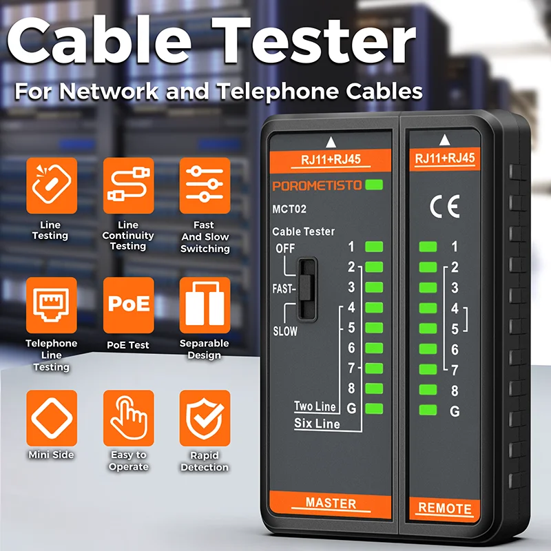 

MCT02 Network Cable Tester with RJ45 RJ11 Port,Ethernet Wire Tester Cable Telephone Line Continuity Test CAT5/CAT5E/CAT6/CAT6A