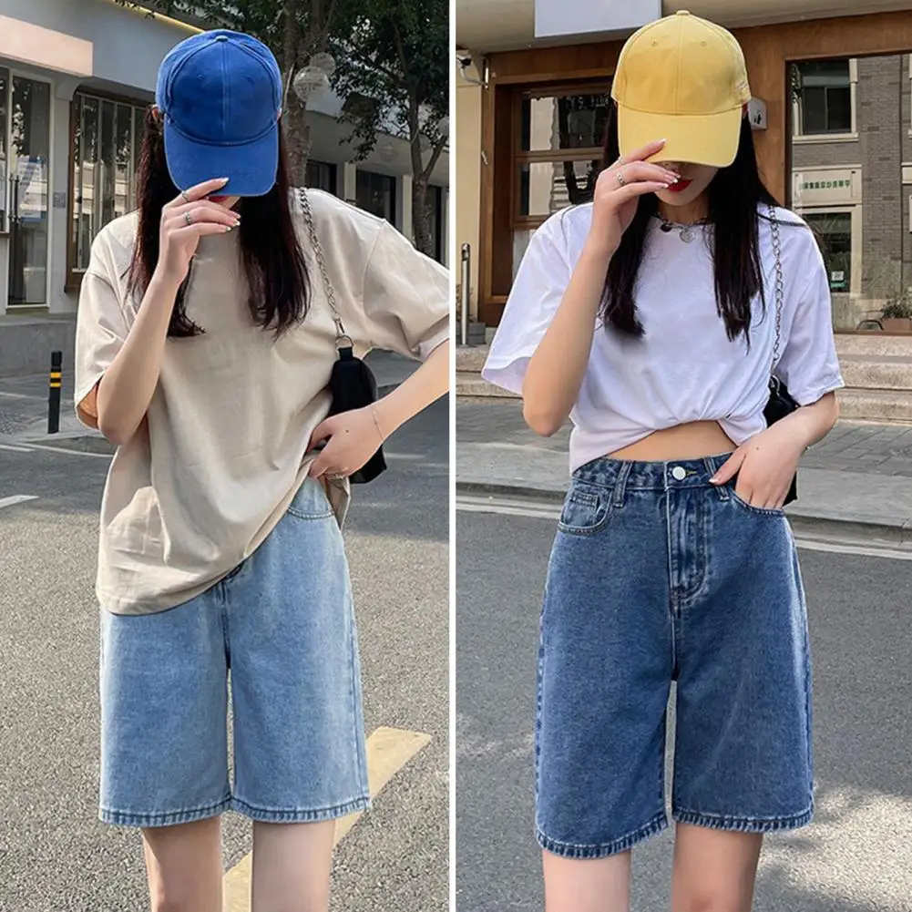 Women Denim Shorts Vintage Denim Shorts with Adjustable Waist Pockets for Women Knee Length A-line Pants Plus Size Stylish