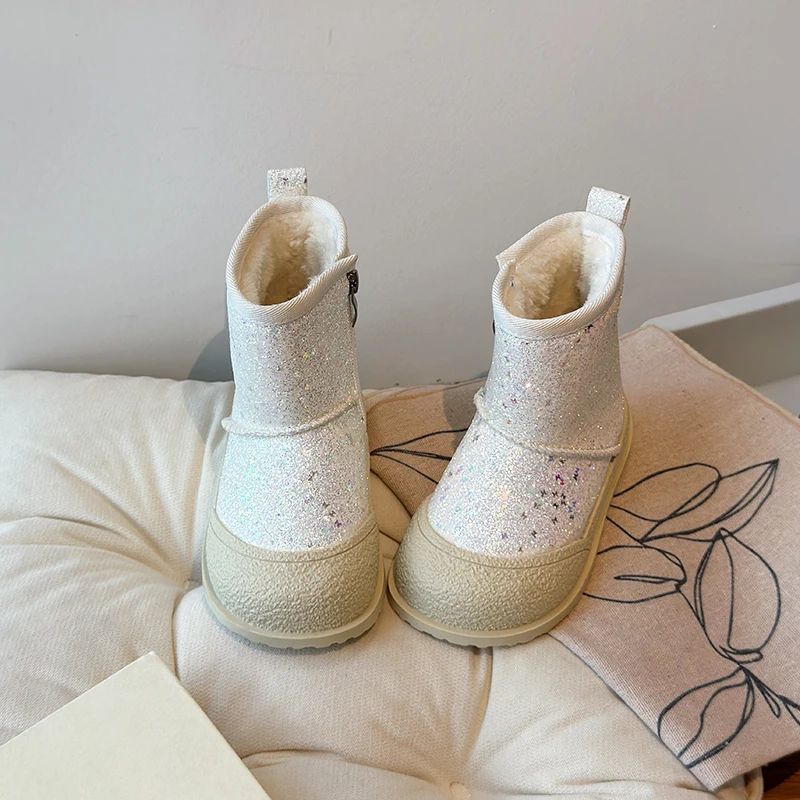 New 2024 Winter Kids Snow Fashion Children Warm Boots Boys and Girls Shoes with Plush Warm Ankle Zip Anti-slip Shoes
