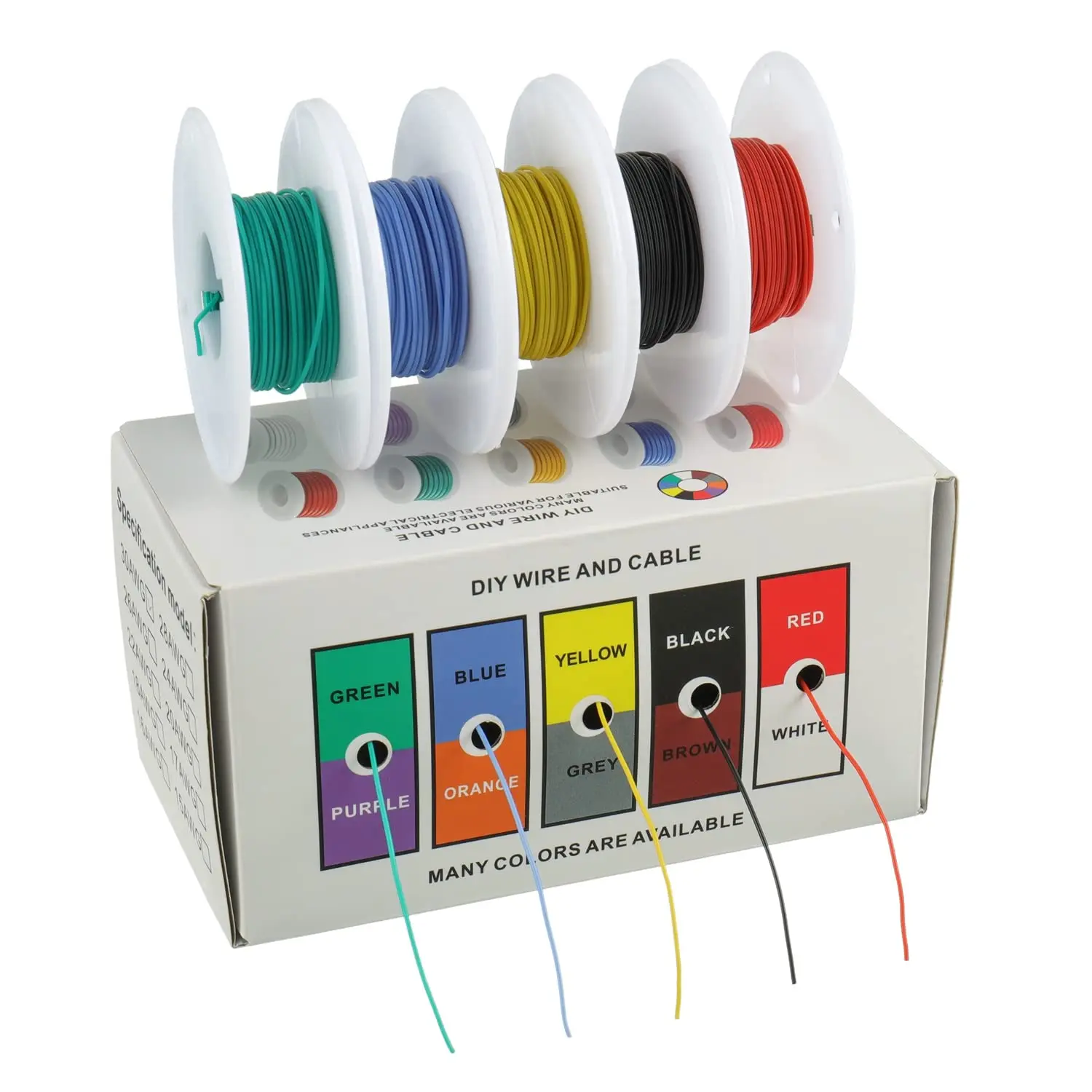 28AWG Stranded Electrical Wire 28 Gauge Tinned Copper Wires Flexible Silicone Electric Hookup Wire Kit 5 Colors in One Box