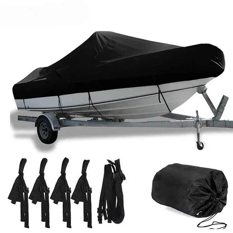 Boat Cover 800D Waterproof Center Console Marine Cover Solution-Dyed Polyester Black Size 11-24FT 420-732CM