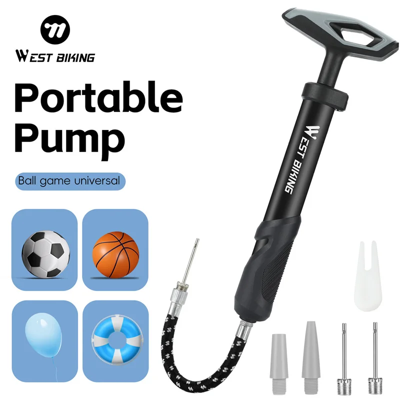 WEST BIKING Portable Pump With Extension Hose Hand Air Pump for Basketball Football Balloon Swimming Ring Labor-saving Inflator
