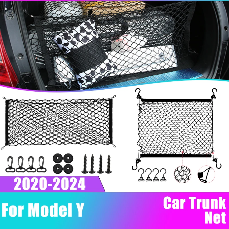 

Car Trunk Mesh For Tesla Model Y 2024~2020 Nylon Mesh Luggage Bags Storage Elasticity Stretchable Luggage Nets Car Accessories