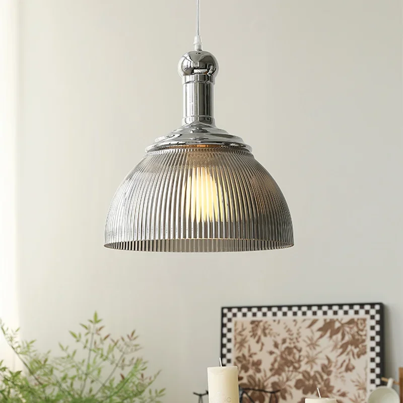 Striped Smoky Grey Vintage Glass Restaurant Chandelier Cafe Tea Room Dining Table Hanging Lamp Retro Decoration Pendant Light