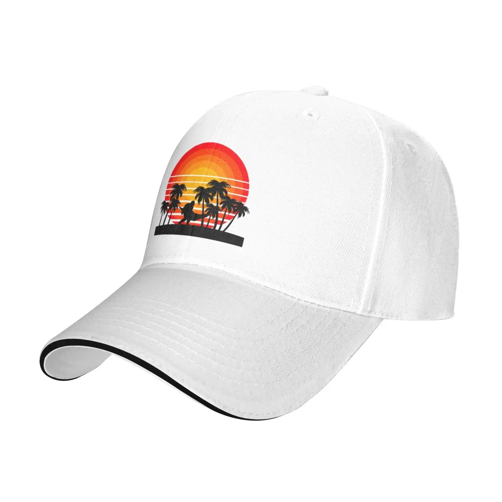 Sunset Beach Bigfoot Palmtree Baseball Cap for Men Women Adjustable Unisex Adult Snapback Flat Bill Dad Trucker Hat Hip-hop Spor