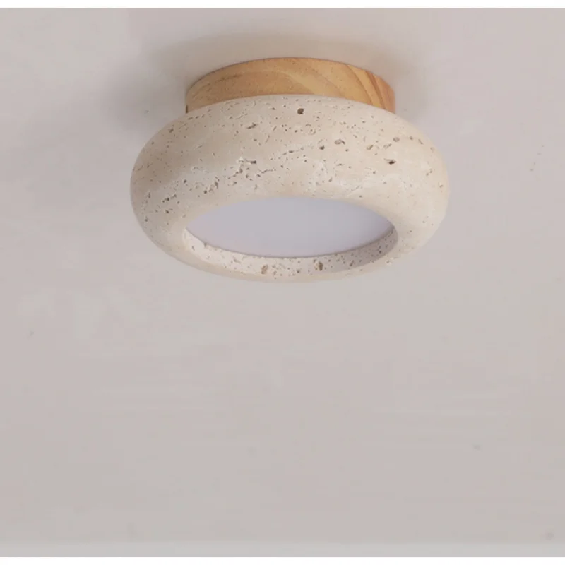 IWHD Wood Canopy LED Ceiling Light Fixture Nordic Modern Simple Ellipse Natural Yellow Travertine Ceiling Lamp Lamparas De Techo