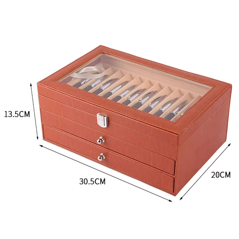 A88M 36 слотов, деревянный ящик для хранения ручек, роскошный 3-слойный чехол для ручек из искусственной кожи, чехол для фонтана со стеклянным окном, органайзер для коллекции ручек 1