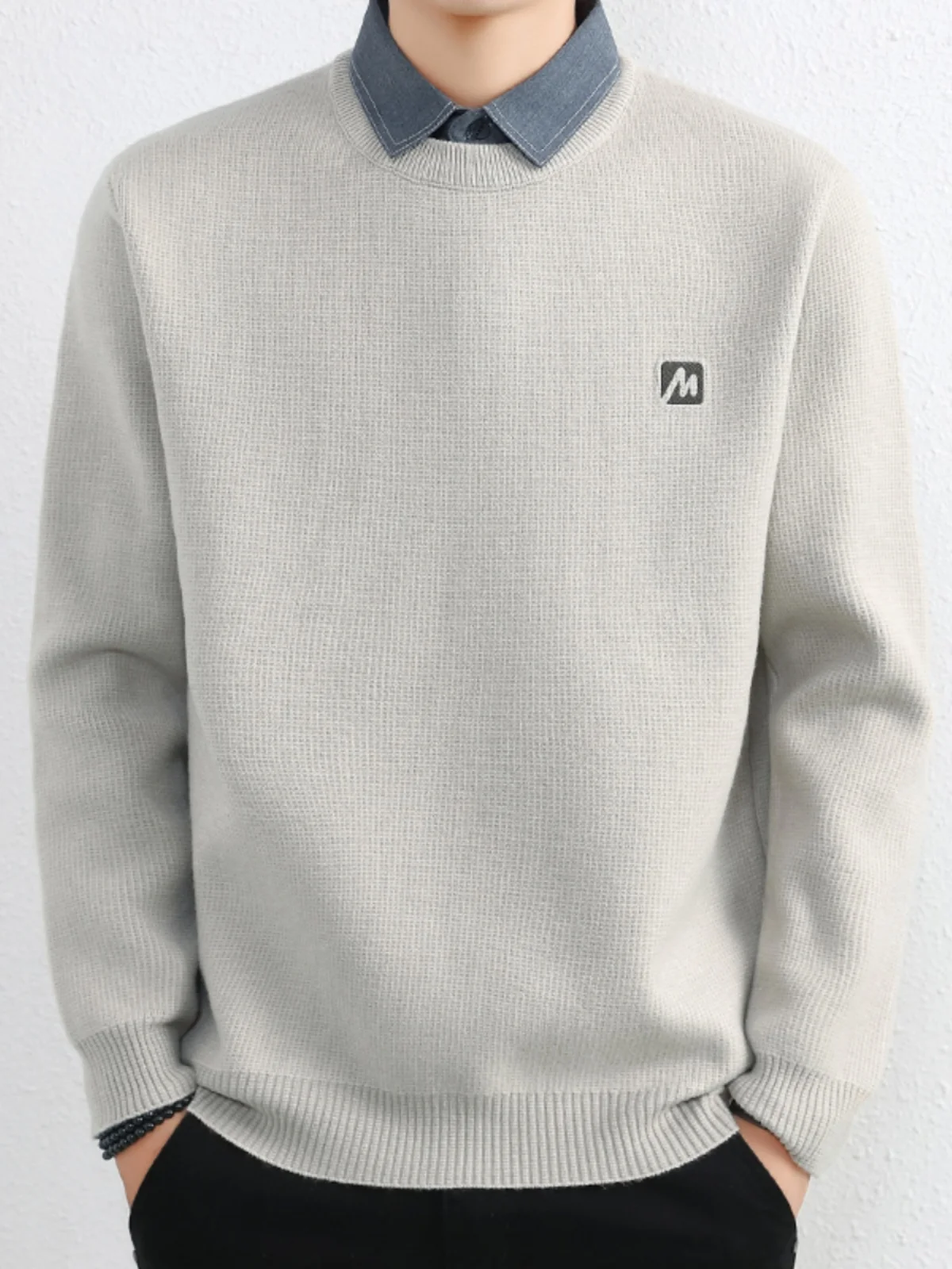 

High-End Men's Thiened Knitted Sweater Fake Two-Piece irt Collar Inner Wear Casual Faion Winter Season Polyester Fiber