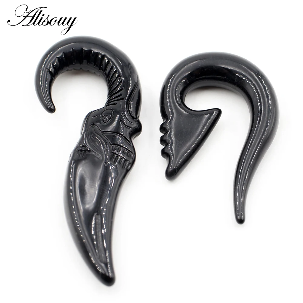 Alisouy 2PCS 2-8mm Knife Black Acrylic Spiral Ear Plugs Stretcher Expander Tunnels Tapers Guages Earrings Body Piercing Jewelry