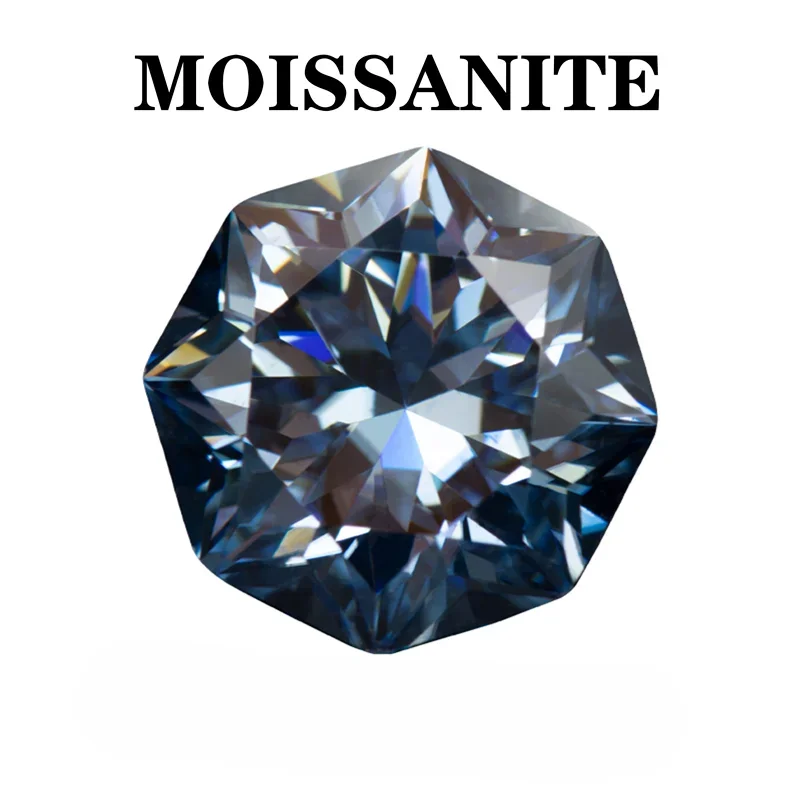 

Moissanite Stone Natural Royal Blue Color Octagon 8 Arrows Cut DIY Advanced Jewelry Rings Earrings Making with Certificate