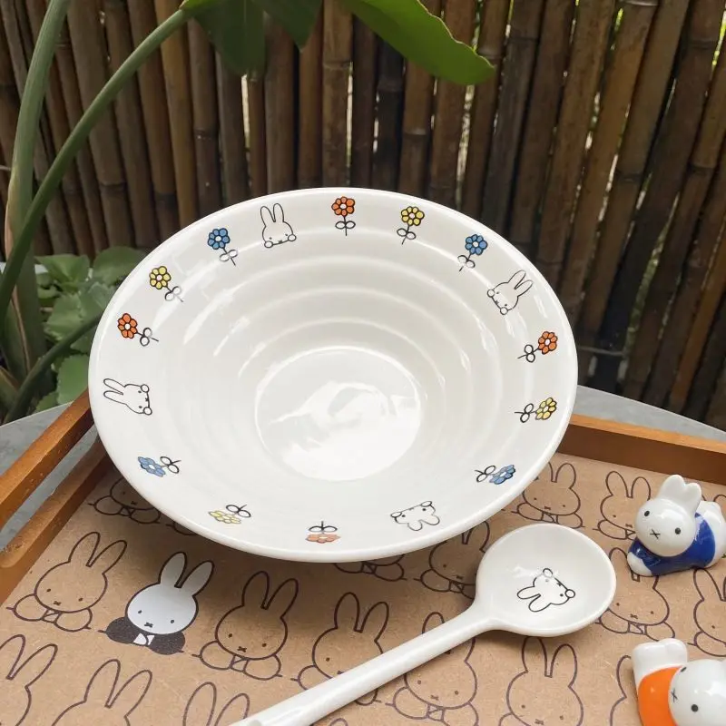 

Miffy Rabbit Ceramic Spoon Children's Cute Rice Spoon Salad Bowl Cartoon Instant Noodles Bowl Home Hand drawn Gifts for Kids