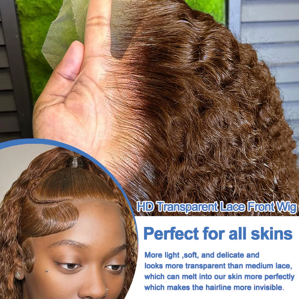 Short Bob Wig 13x4 Lace Front Wig Chocolate Dark Brown 100% Human Hair Deep Curly Wave Bob Wig HD Lace Wig 200 Density For Women image 4