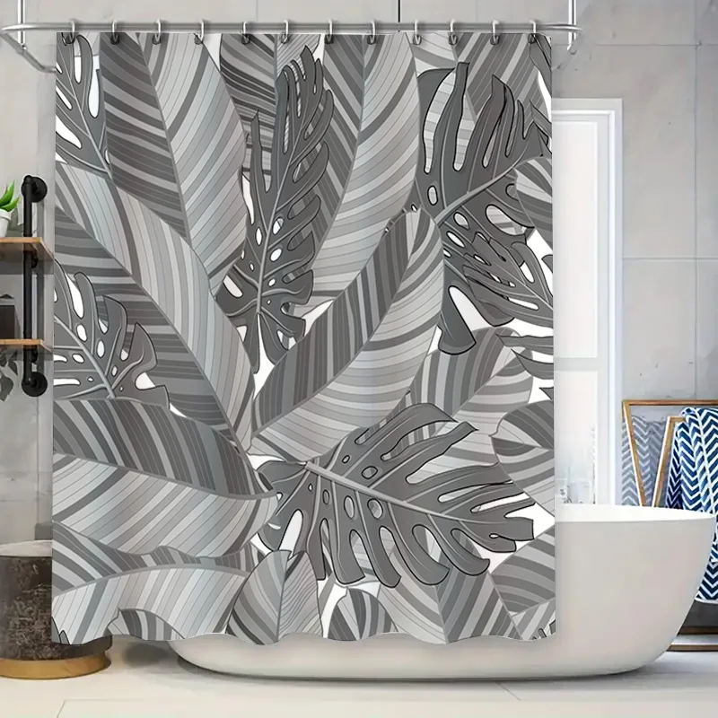 

Современный декор для ванной комнаты, занавеска для душа с серо-белым пальмовым листом, водоотталкивающая ткань с принтом для ванных комнат в домашнем декора, Col