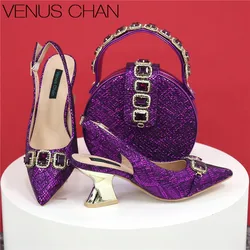 Purple Color Pointed Toe 2024 New Arrivals Women High Heels Sexy Ladies Shoes and Bag to Match Italian Pumps for Wedding