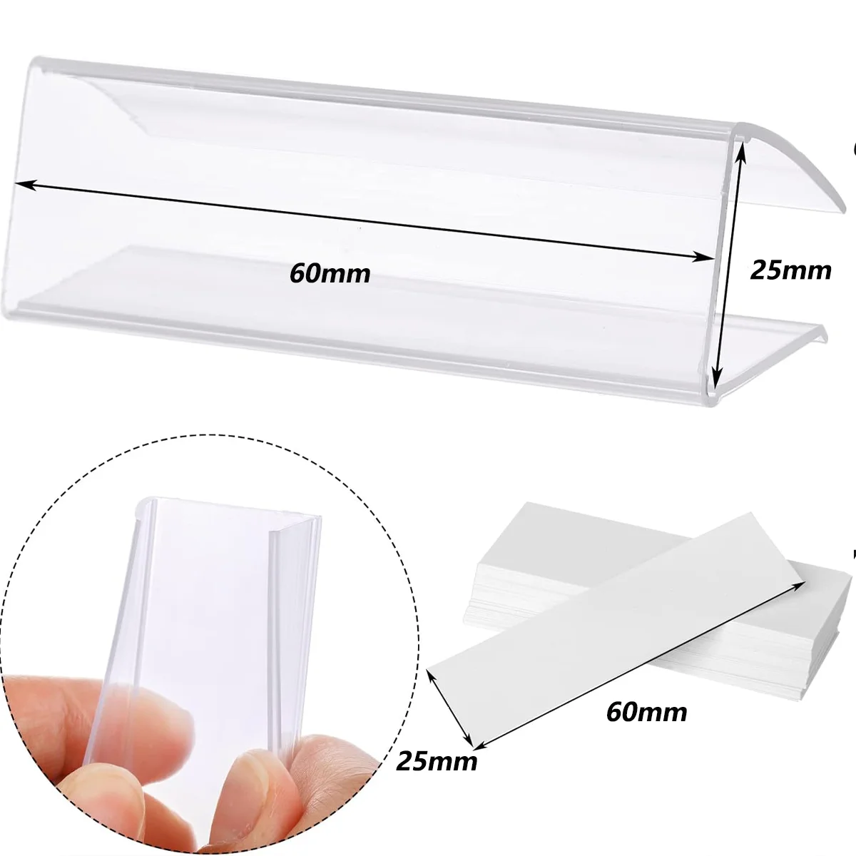 20Pcs Shelf Label Holder Price Tag Display Transparent Supermarket Retail Holders Magnetic Pvc Adhesive Labels