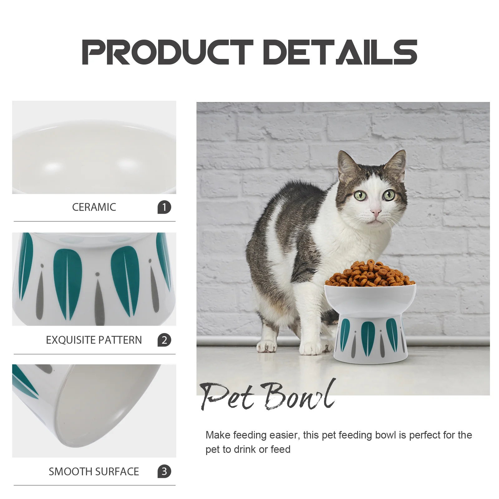 

Ceramic Cat Bowl Raised Design for Neck Strain Relief Smooth Surface Easy Wash Pet Feeding Dish Kitten Supplies