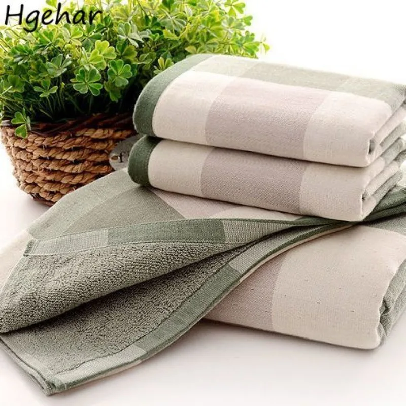 100% Cotton Bathroom Hand Towel Simple Plaid Face Hair Towels  Adults Travel Water Absorption Couple Home Shower Soft