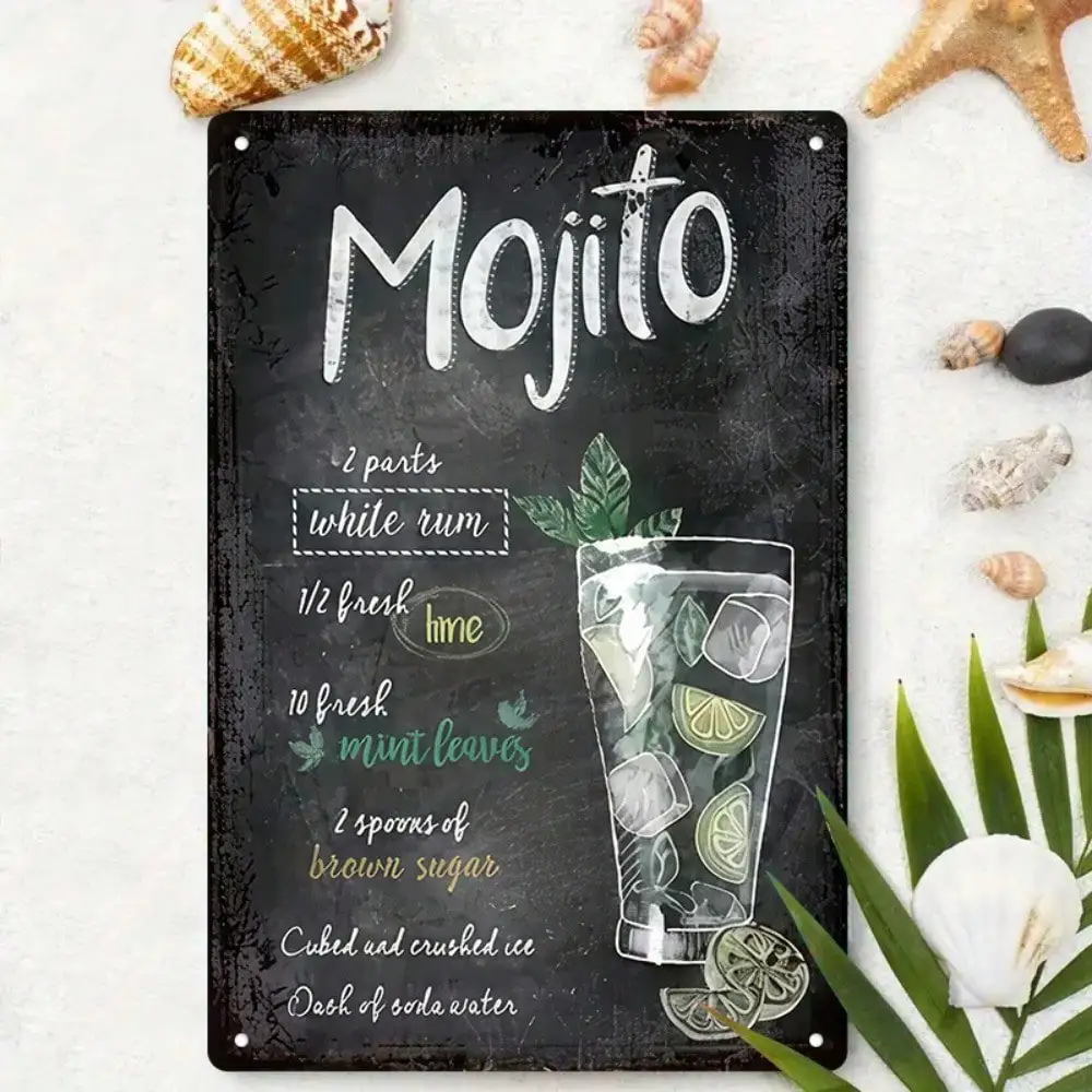 Letrero de estaño para receta de cóctel de Mojito, estilo pizarra, bebida refrescante, arte perfecto para decoración de Bar y cocina, 8x12 pulgadas, 1 ud.
