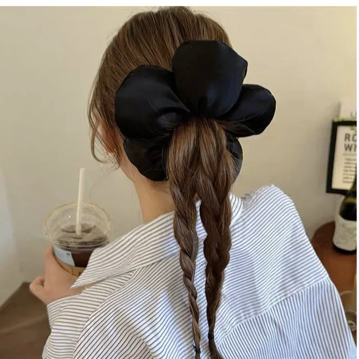 Oversized Fluffy Bread Flower Elastic Hair Ties for Women Solid Color Sweet Cute Girls High Ponytail Scrunchies Trendy Headdress image 3