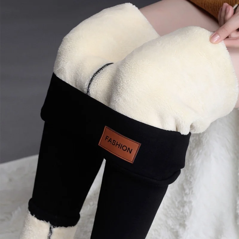 Ultra thick imitation lamb cashmere artificial velvet leggings, winter plush thickened high waisted long pants, warm pants