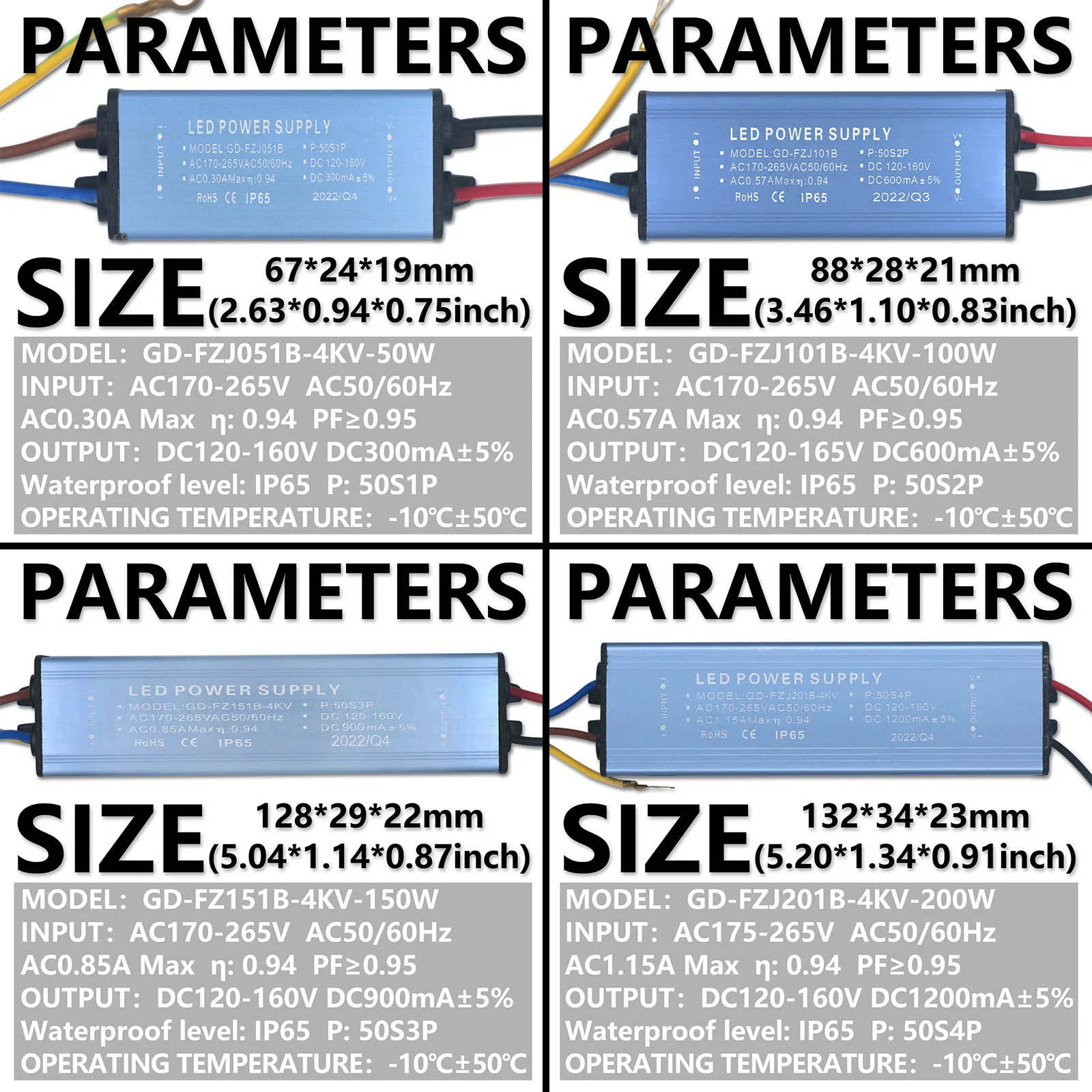 50W 100W 150W 200W 300mA 600mA 900mA 1200mA LED Driver AC170-265V to DC120-160V Adapter Transformer Power Supply For Floodlight