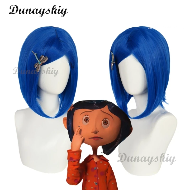 Movies Coraline Cosplay Women Girls Women's Dark Blue Bob Wigs Colored Bob Wigs for Cosplay Halloween Party Customized