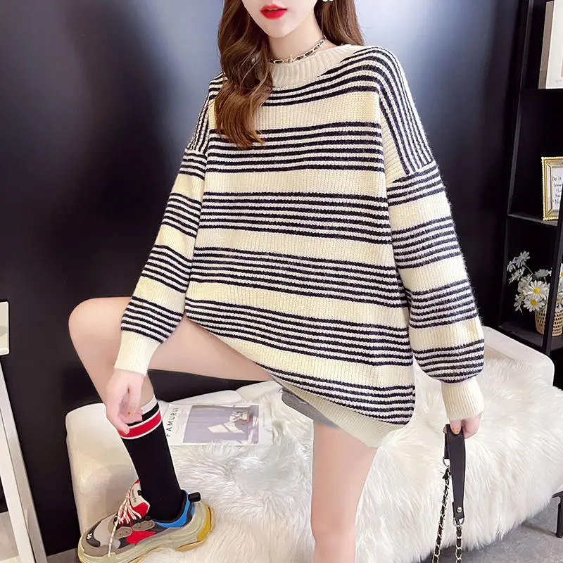 Ladies Spring and Autumn Striped Sweater Casual Loose Round Neck Pullover Ladies Harajuku Sweater Clothing 2020 Korean Fashion