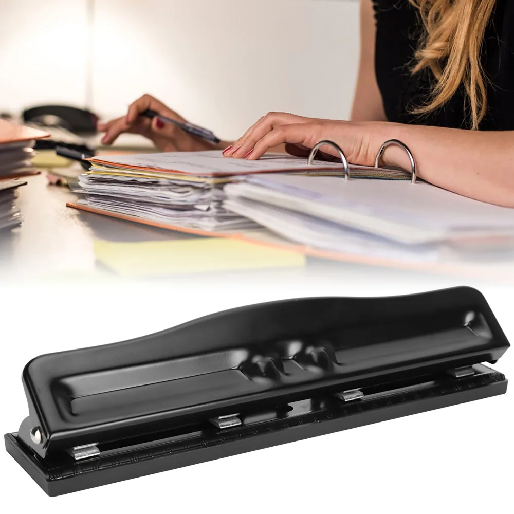 1pcs 4-Hole Design Paper Punching Machine Non-Slip Base Adjustable Spacing Adjustable Hole Puncher Desktop Ring Puncher