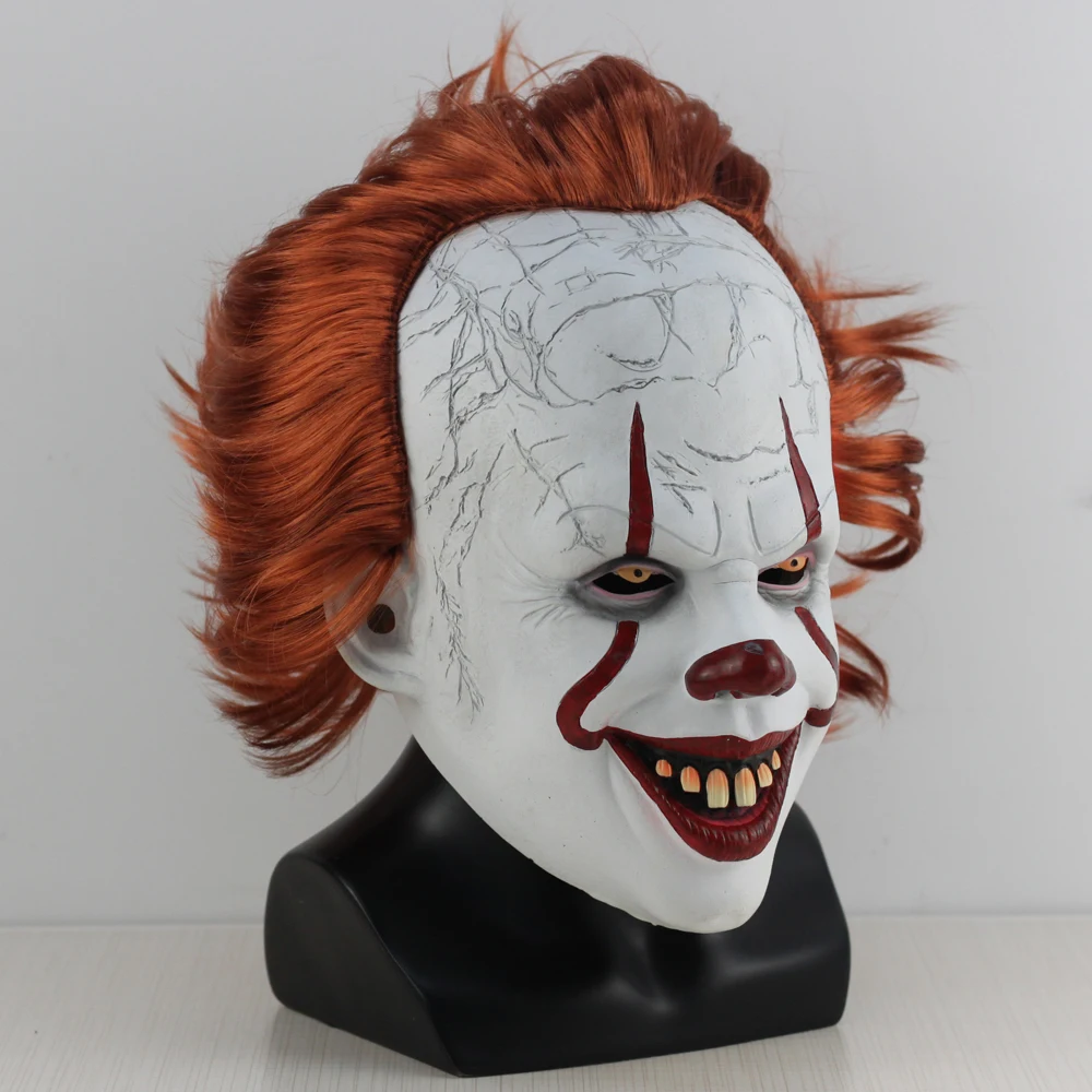 Horror Pennywise Joker Mask Cosplay Scary Creepy Evil Demon Clown Killers Latex Helmet Halloween Carnival Party Costume Props
