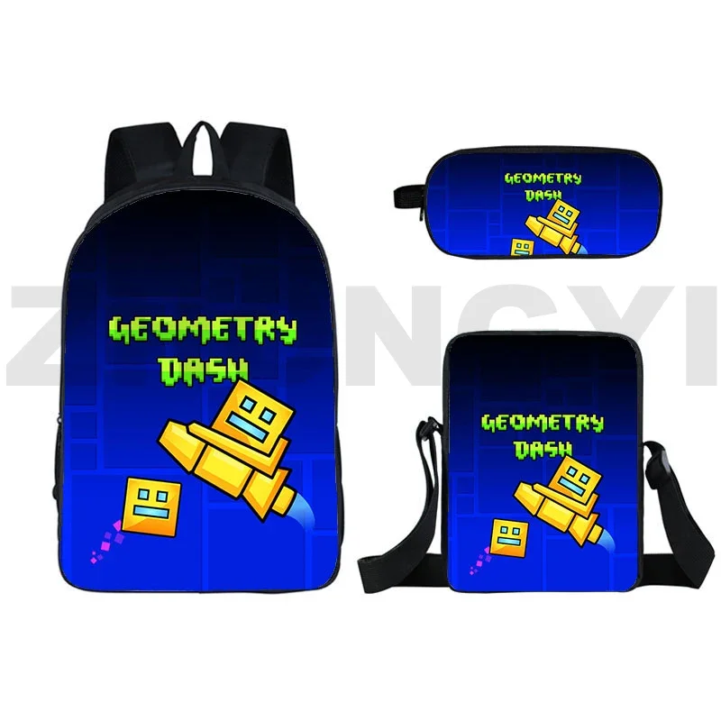 

New Game 3D Anime Geometry Dash Backpack Teenagers Travel Women Bookbag Kawaii School Bag 16 Inch Angry Geometry Dash Bagpack