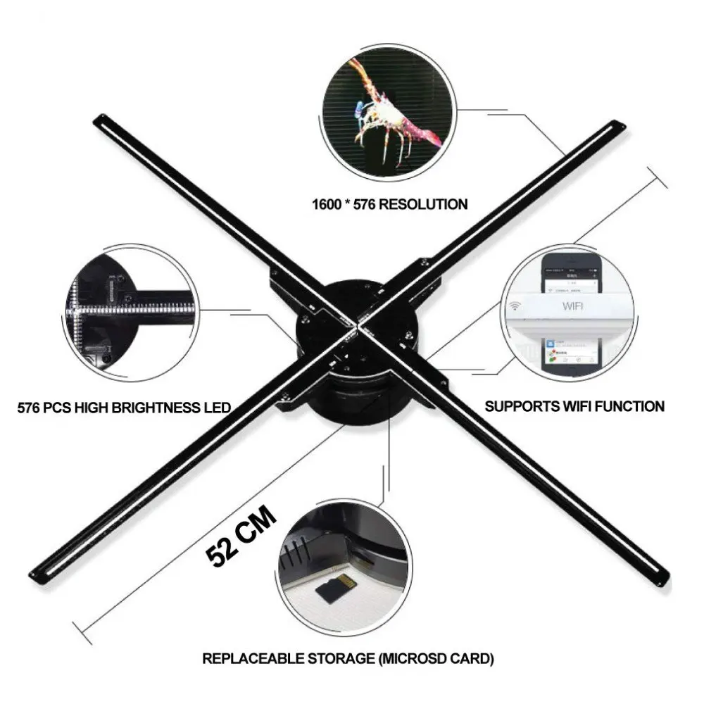 New 52cm 4-Blades 3D Hologram Fan High-Tech Advertising Equipment Holographic PC And Display Suitable for levitation virtual