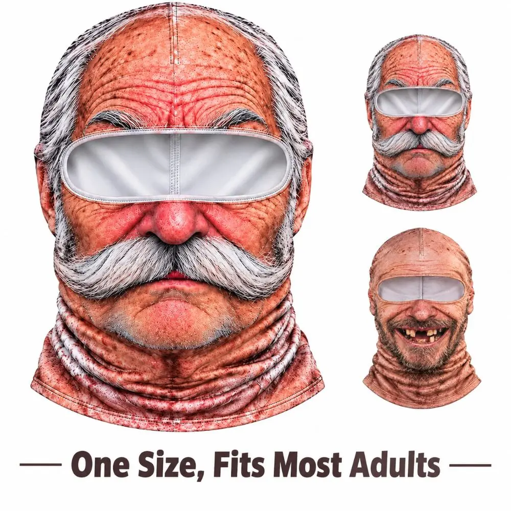 3D Face Printed Old Man Balaclava Full Coverage Breathable Eye Hole Face Mask Stretch Elastic Winter Mask Cover