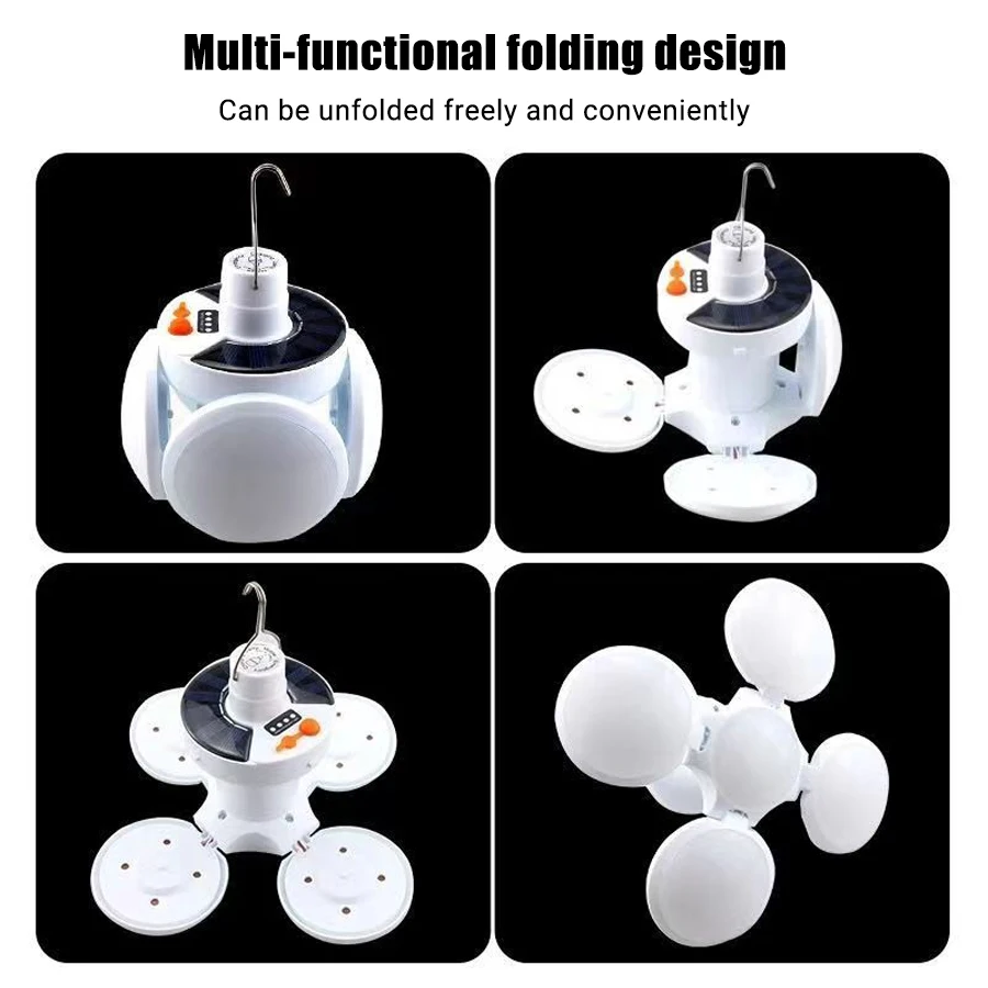 مصباح شمسي قابل لإعادة الشحن، فانوس تخييم محمول، مصباح LED قابل للطي مع خطاف إضاءة متعدد الزوايا، طوارئ خارجية #2