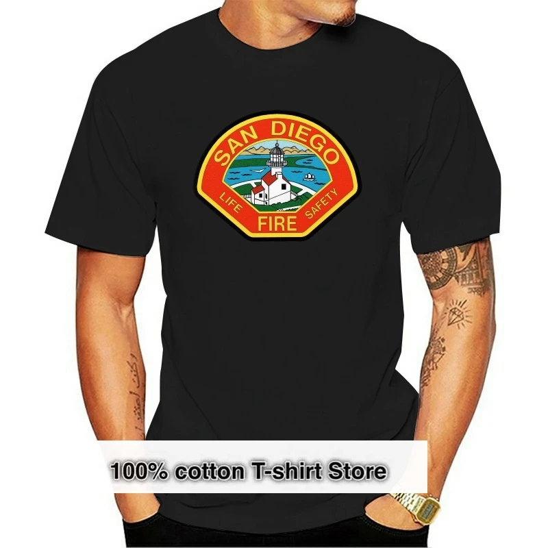 New San Diego California Firefighter Fire Department Navy 100% Cotton Short Sleeve O-Neck Tops Hip Hop T shirt