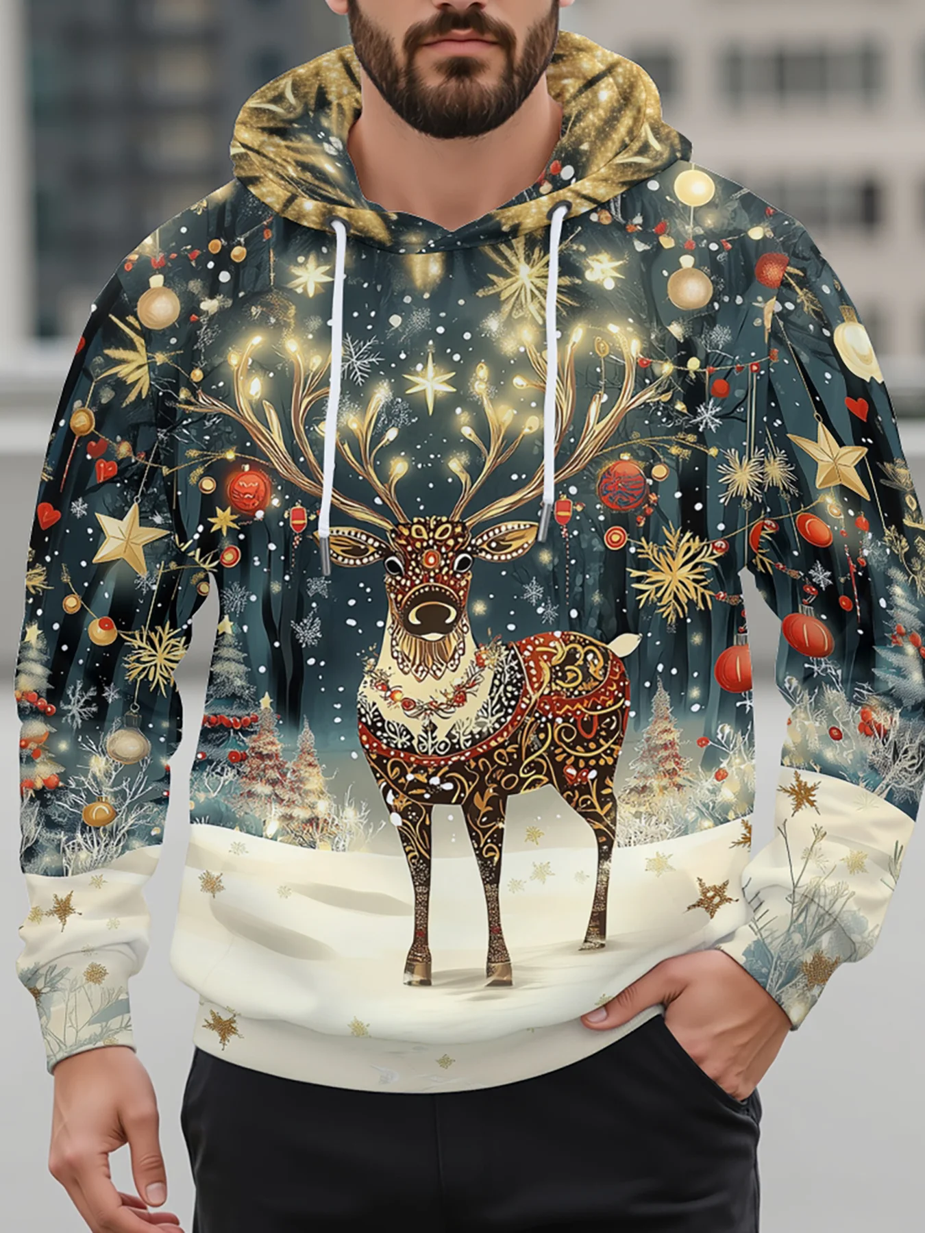 

Autumn And Winter Santa Claus Moose 3D Printed Street Men's Hoodies Fashion Plus Size Christmas Party Sweatshirt Unisex Clothing