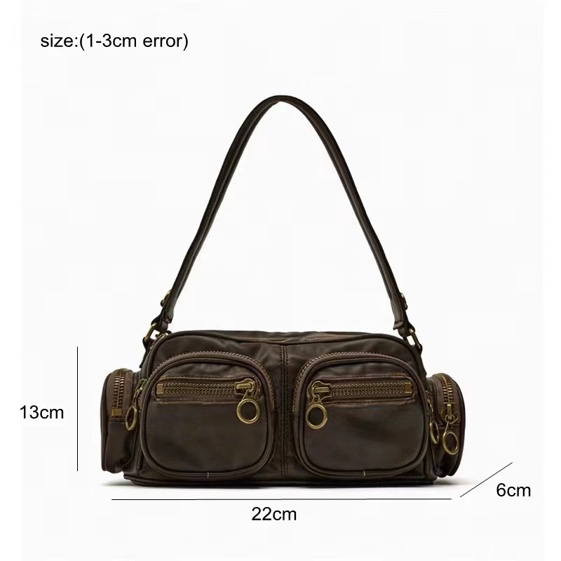 Za Retro Brown Pocket Motorcycle Bag for Women American Spicy Girl Hand Bags Versatile Casual High Sense Luxury Designer Handbag