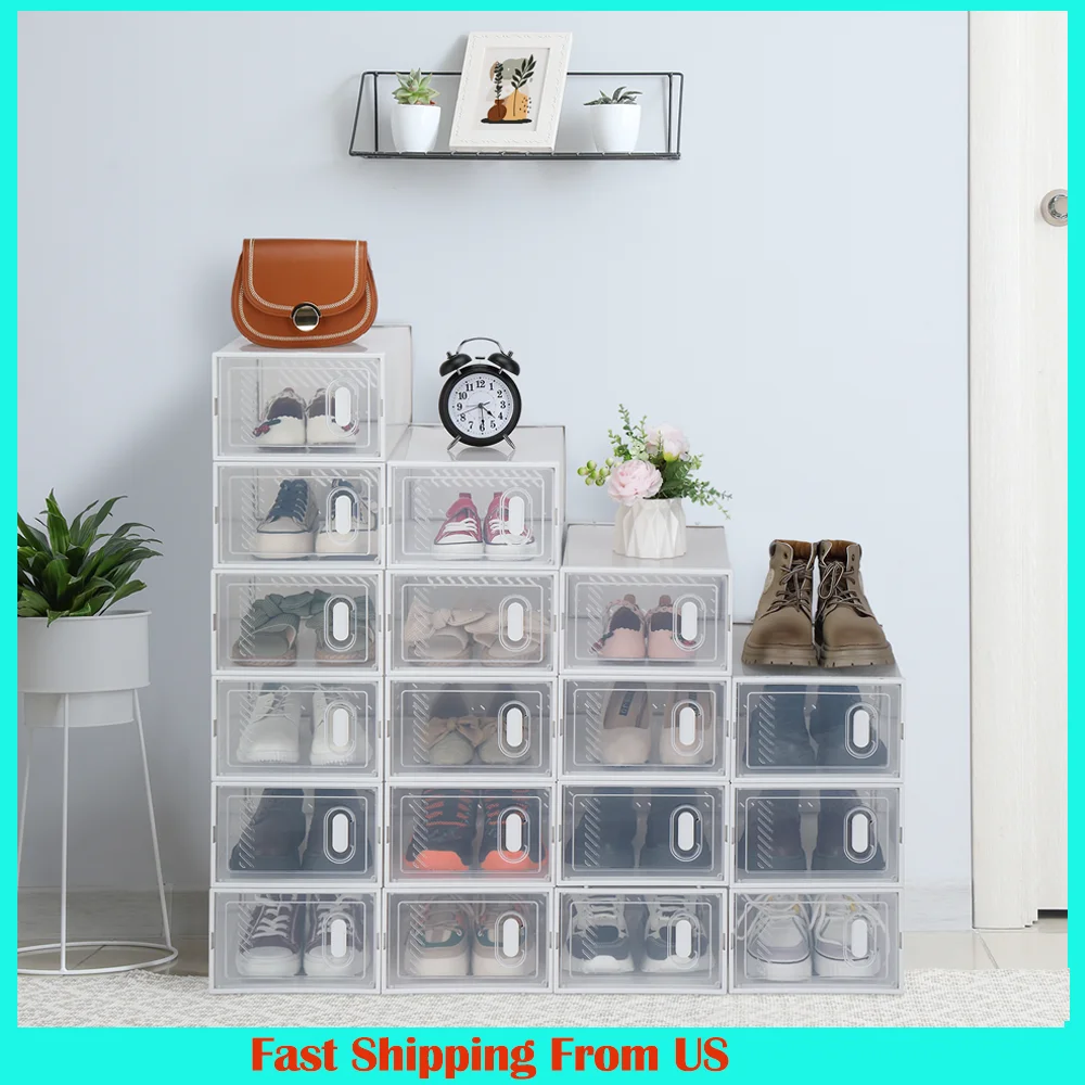 18 Pack Portable Shoe Boxes Clear Shoe Boxes,Stackable Shoe Storage Boxes,Plastic Organizer Shoebox For Living Room