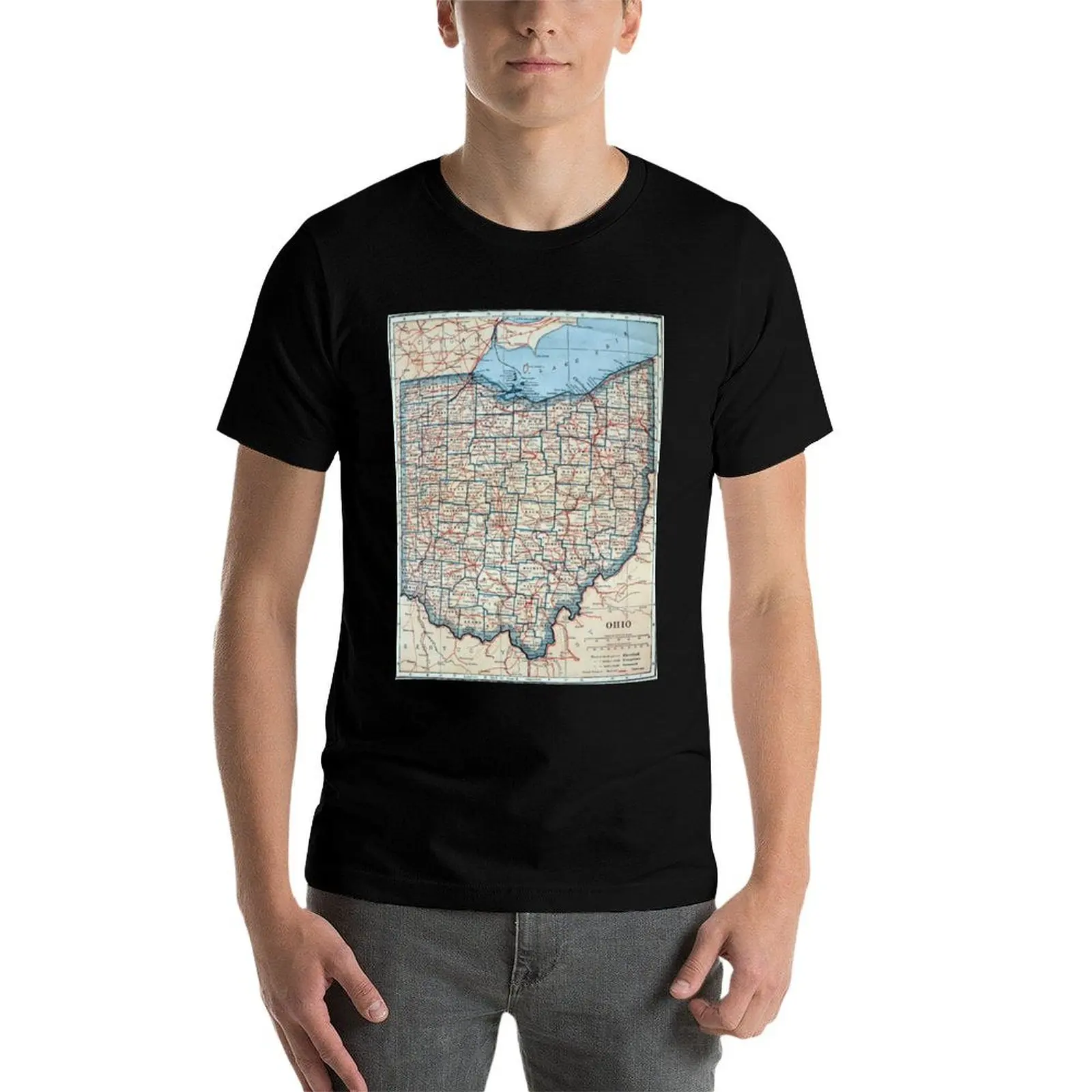 

Vintage Map of Ohio (1921) T-Shirt men t shirt cotton 100% mens graphic t shirts funny t shirts man T-Shirt