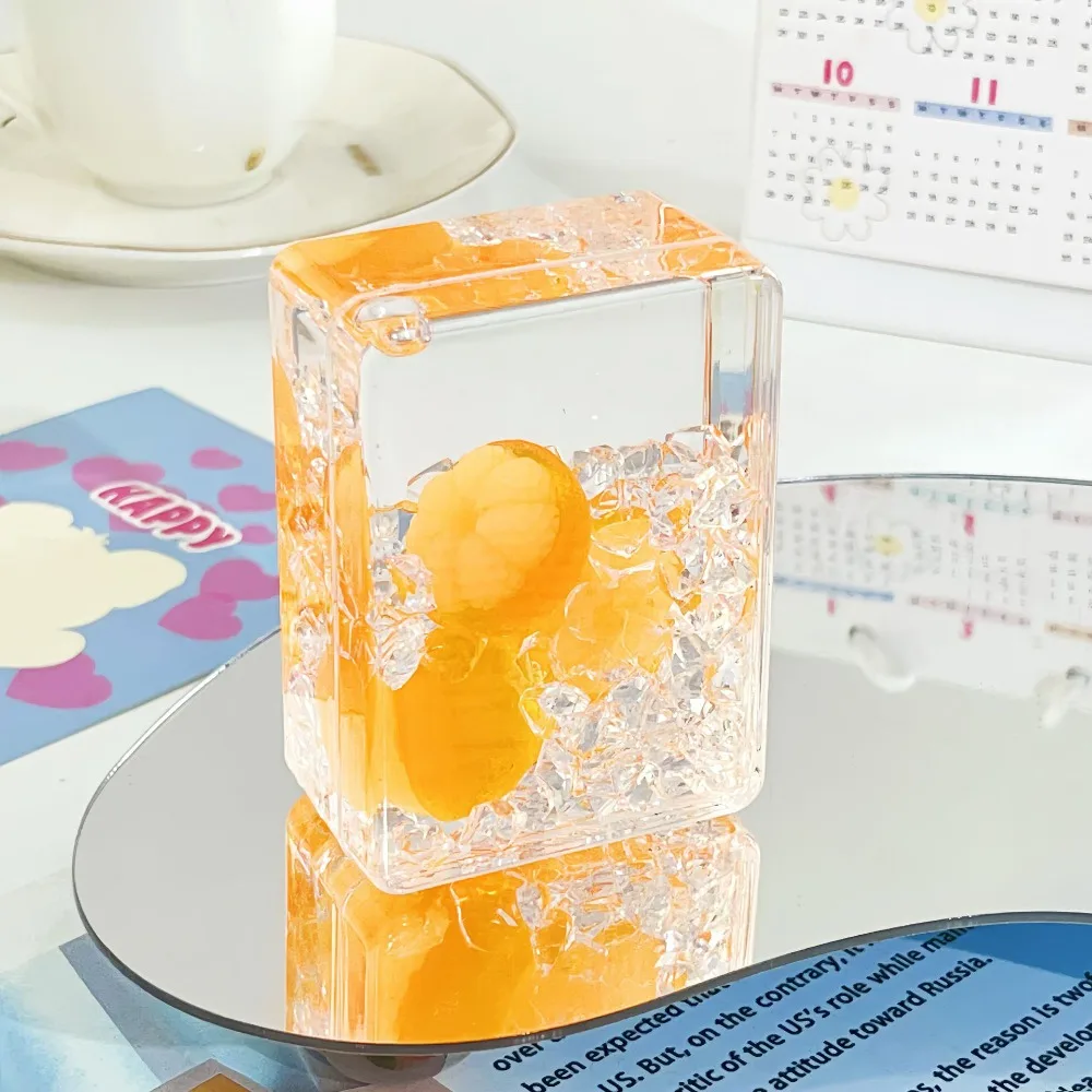 

Transparent Fruit Sand Ornament Rectangular Heart Shape Acrylic Ornament Cute Infused with Oil Oil Flowing Sand Ornament
